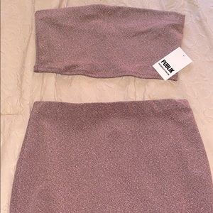 Two piece crop and skirt matching set.